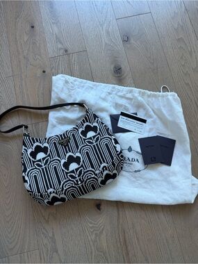 Prada Black & White Jacquard Cleo Bag